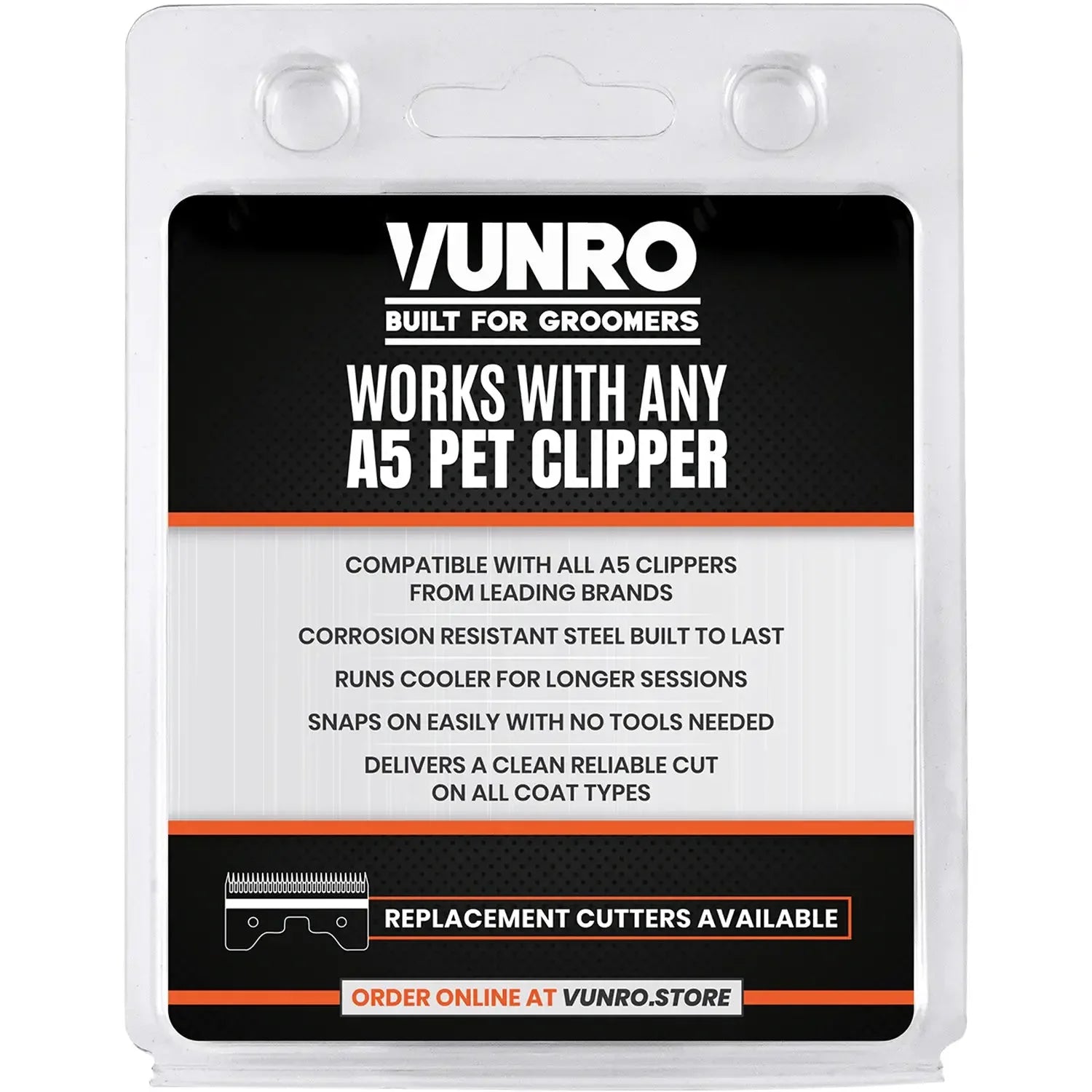 VUNRO 3FW Wide Blue Steel dog clipper blade retail pack back